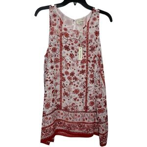 Max Studio White Tank Top with Red Floral Print